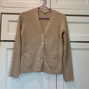 ANN MASHBURN Tan Ribbed V-Neck Button Cardigan